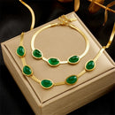 Conjunto Colar e Pulseira Esmeralda (Banhado a Ouro 18k)